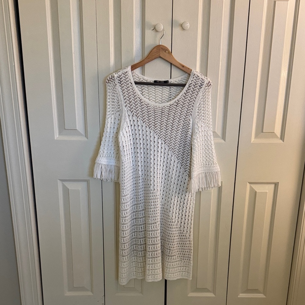 NIC+ZOE Textured White Long Sleeve Dress
